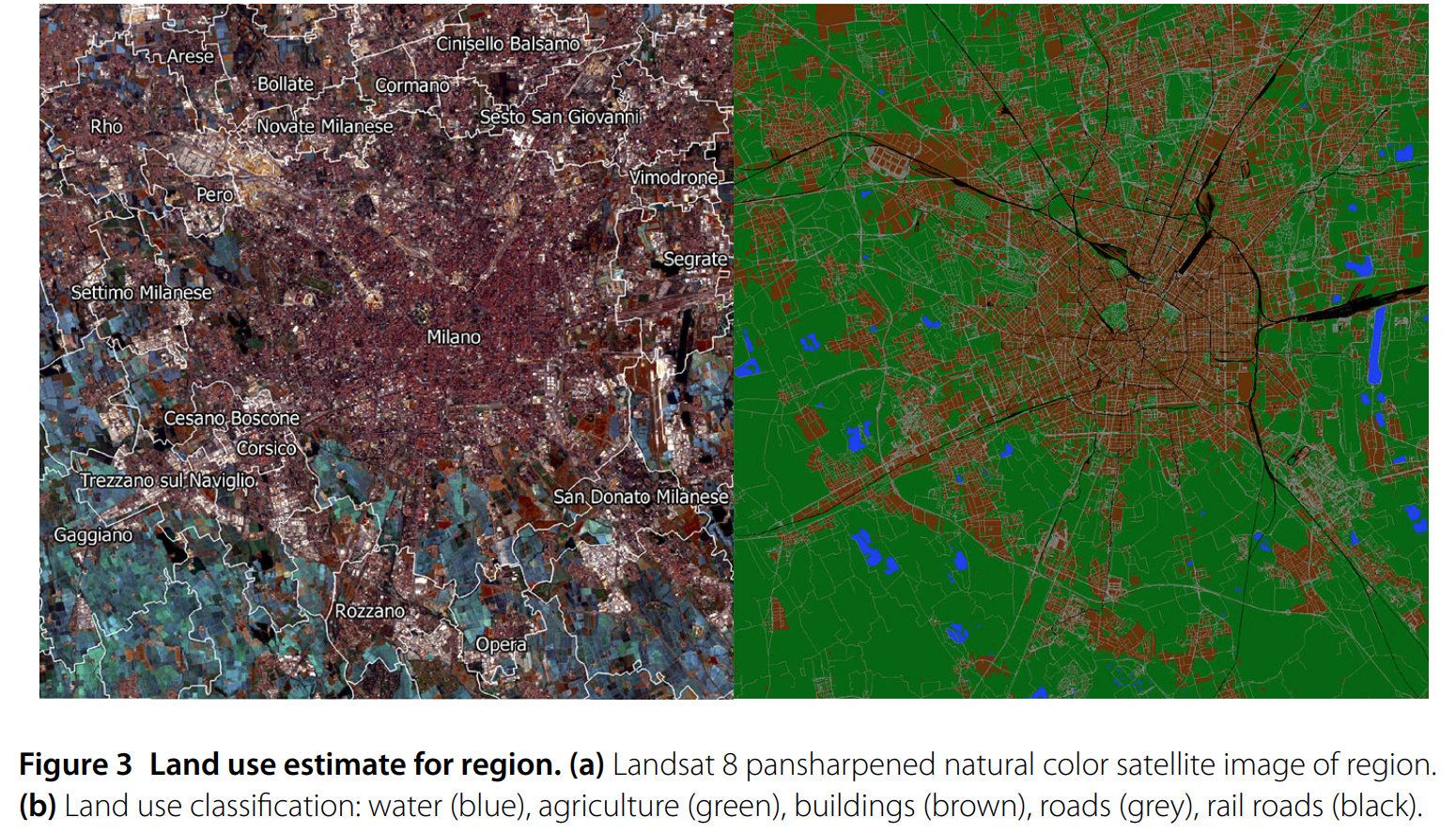 Landcover features extracted from satellite imagery